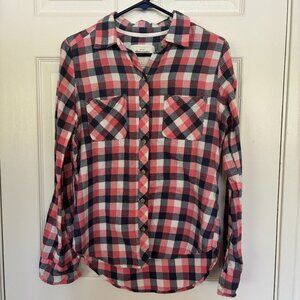 Abercrombie & Fitch Cotton Plaid Flannel Size S Salmon Dark Blue White